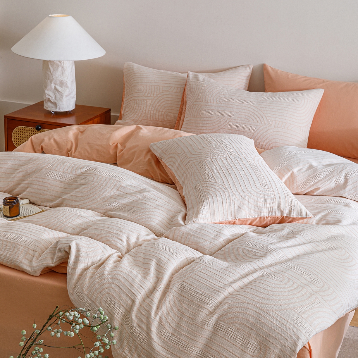 91家纺网 家纺一手货源 找家纺 春皖家纺 2026新款A类全棉双层纱AB版简约四件套 瑞拉-玉