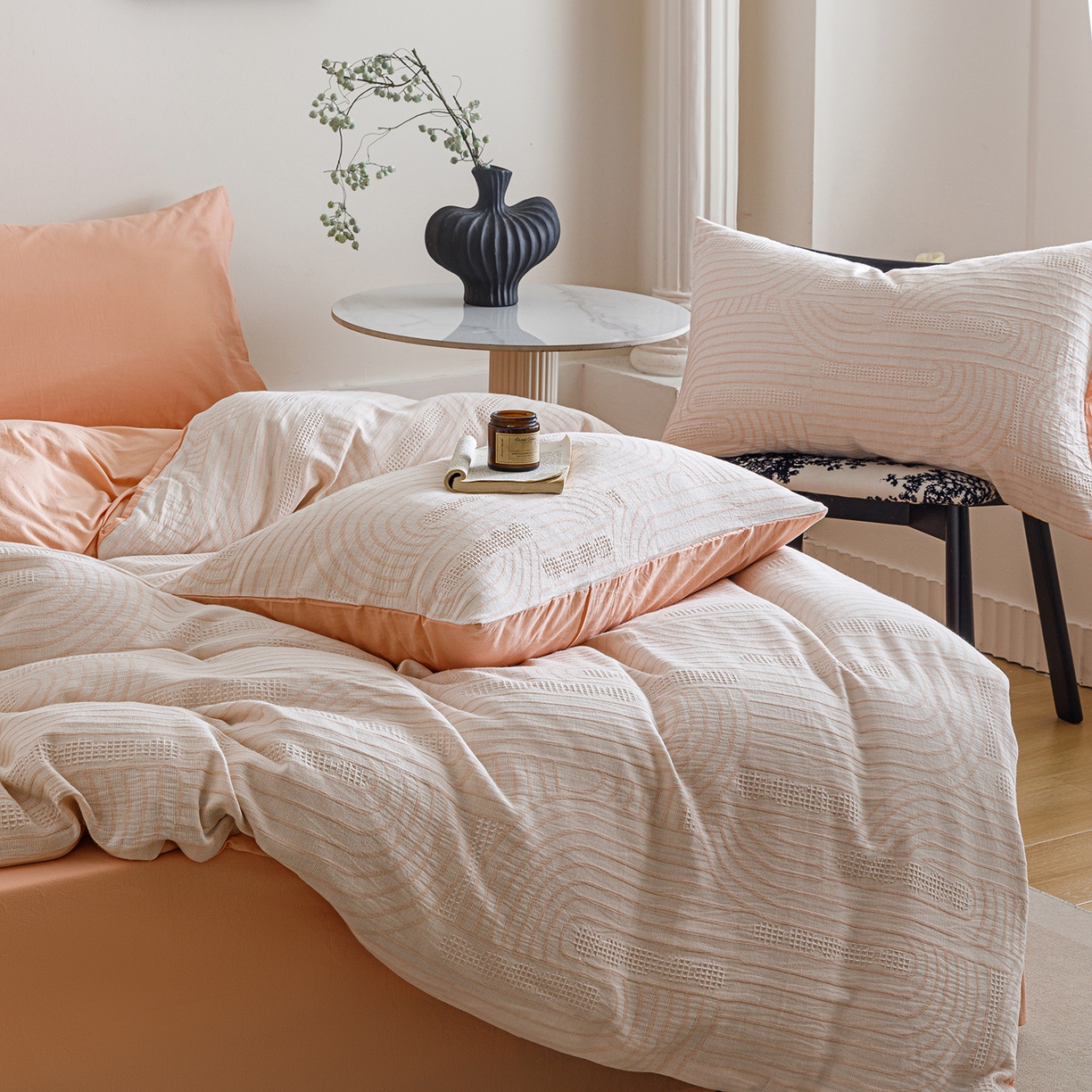 91家纺网 家纺一手货源 找家纺 春皖家纺 2026新款A类全棉双层纱AB版简约四件套 瑞拉-玉