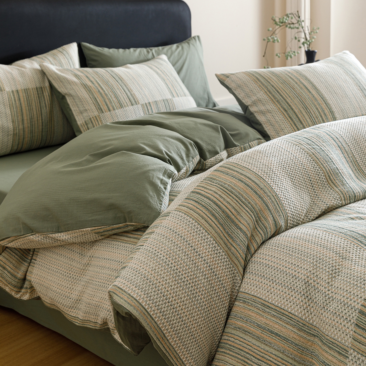 春皖家纺 2026新款A类全棉双层纱AB版简约四件套 森屿