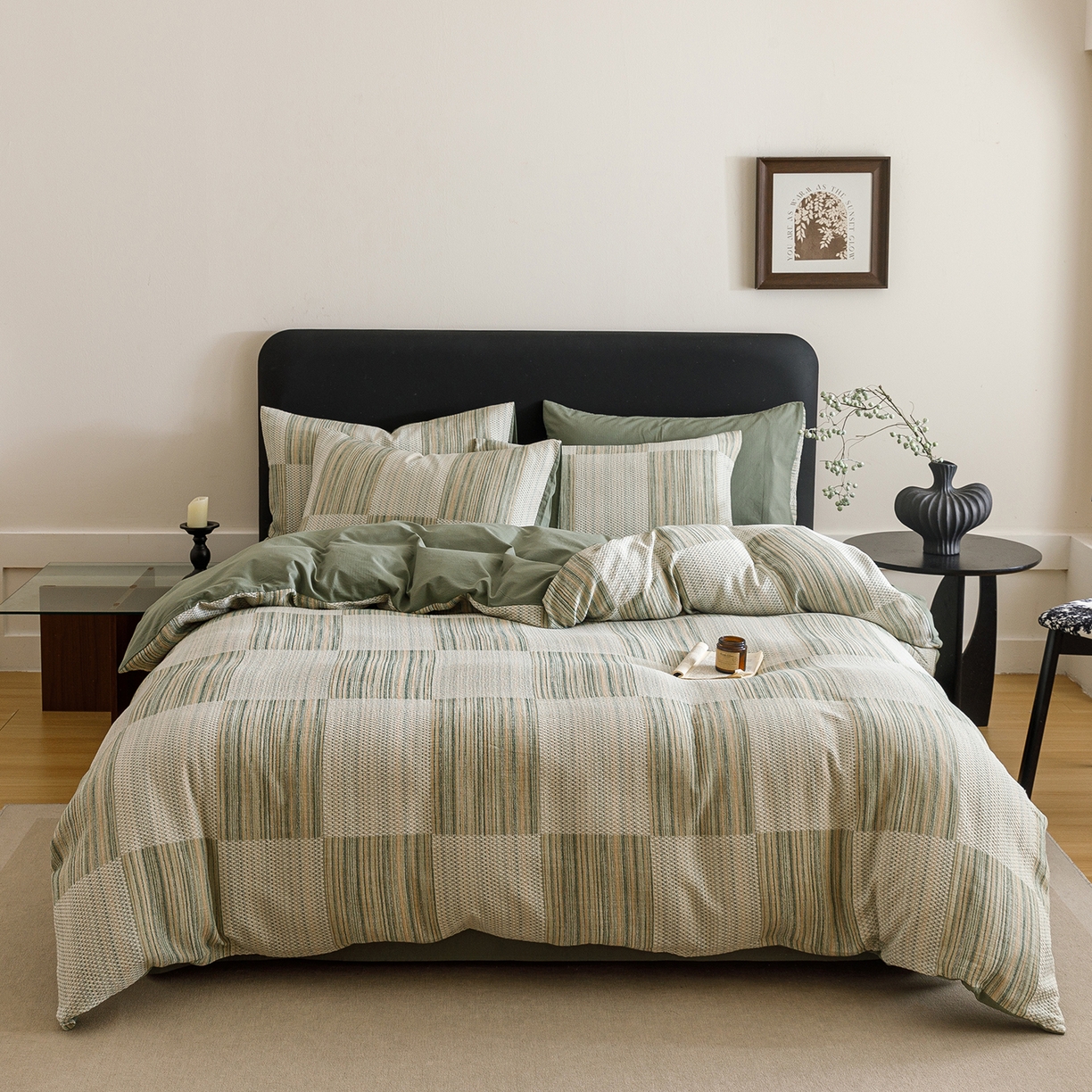 91家纺网 家纺一手货源 找家纺 春皖家纺 2026新款A类全棉双层纱AB版简约四件套 森屿