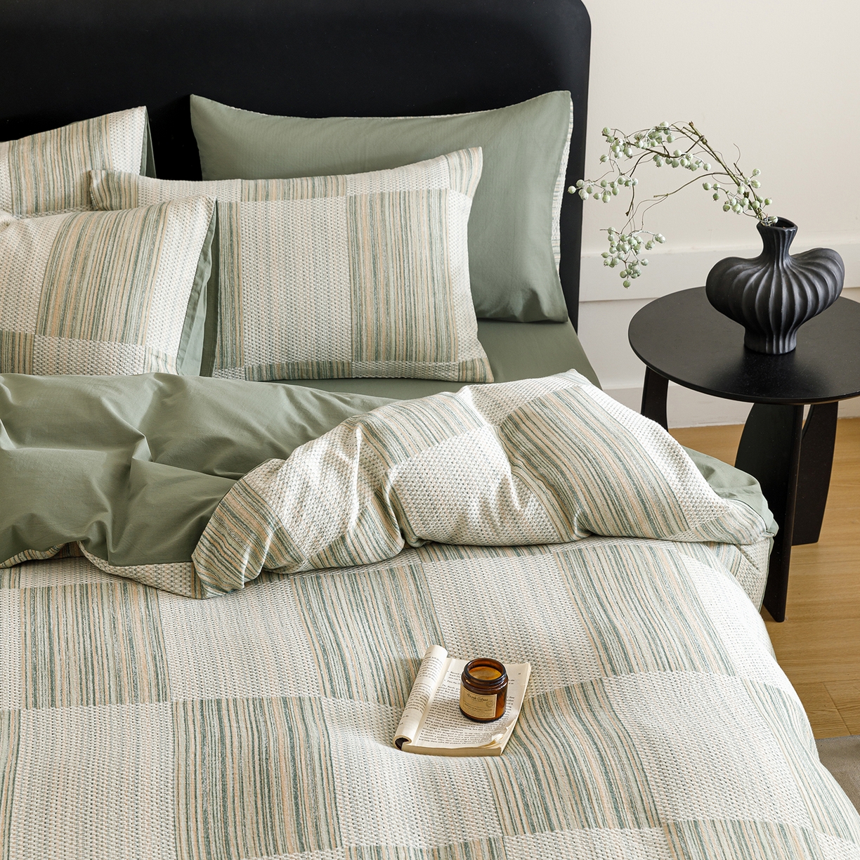 91家纺网 家纺一手货源 找家纺 春皖家纺 2026新款A类全棉双层纱AB版简约四件套 森屿