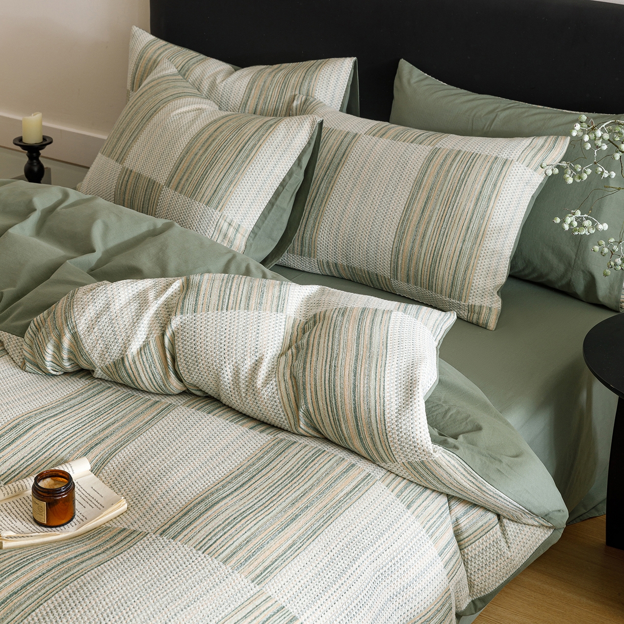 91家纺网 家纺一手货源 找家纺 春皖家纺 2026新款A类全棉双层纱AB版简约四件套 森屿