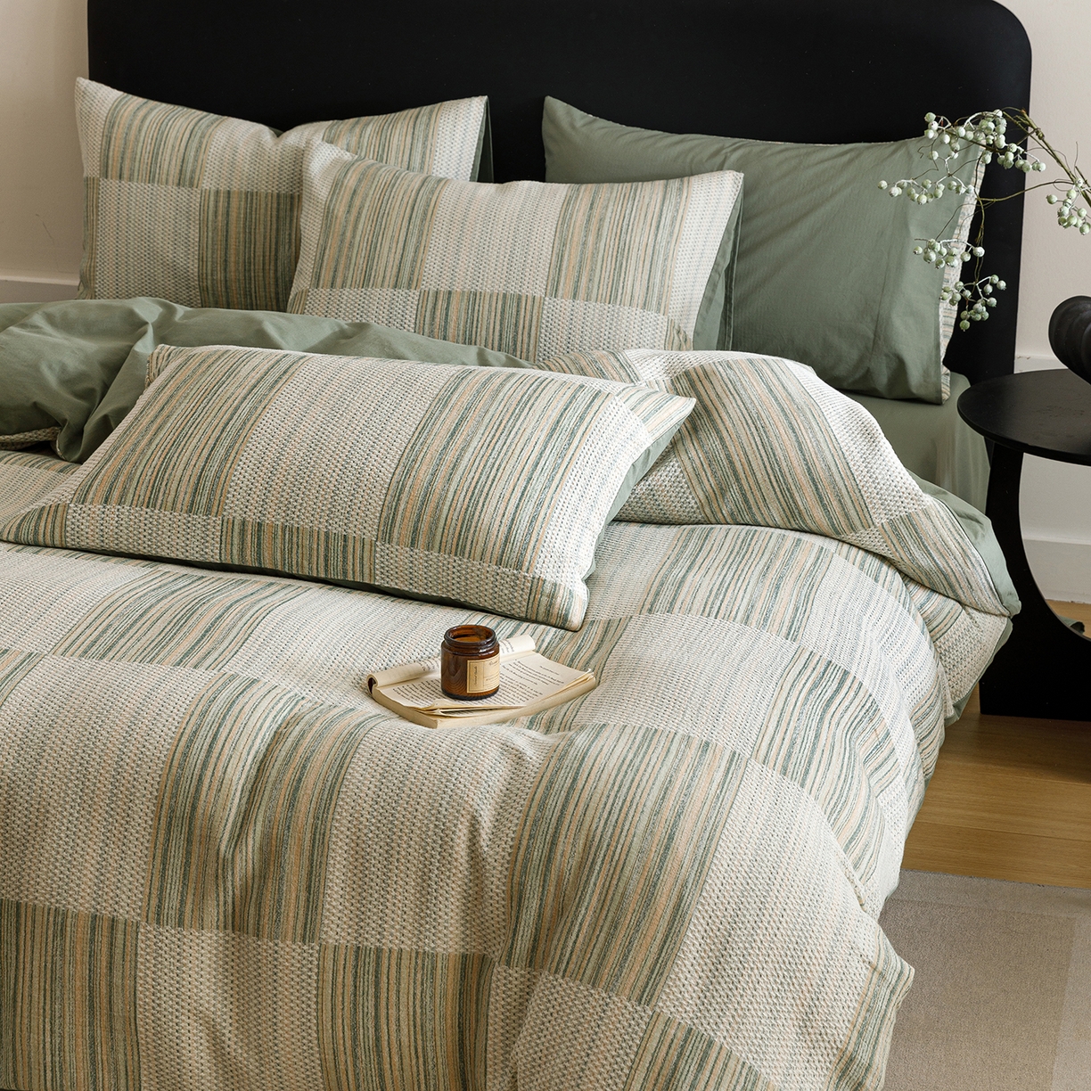 91家纺网 家纺一手货源 找家纺 春皖家纺 2026新款A类全棉双层纱AB版简约四件套 森屿