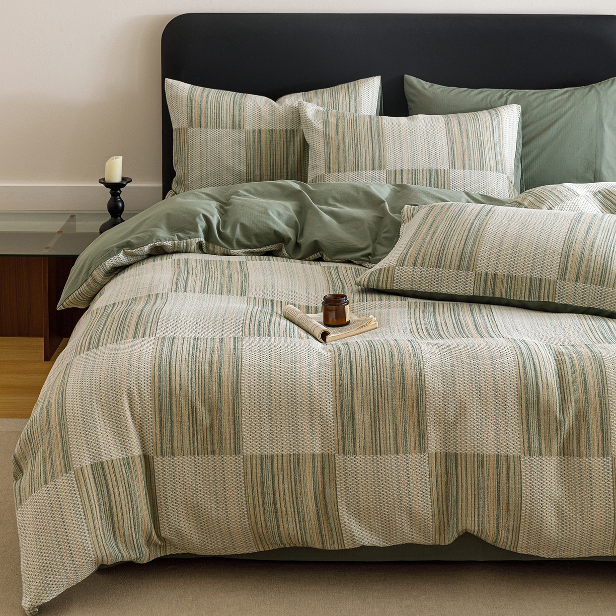 91家纺网 家纺一手货源 找家纺 春皖家纺 2026新款A类全棉双层纱AB版简约四件套 森屿