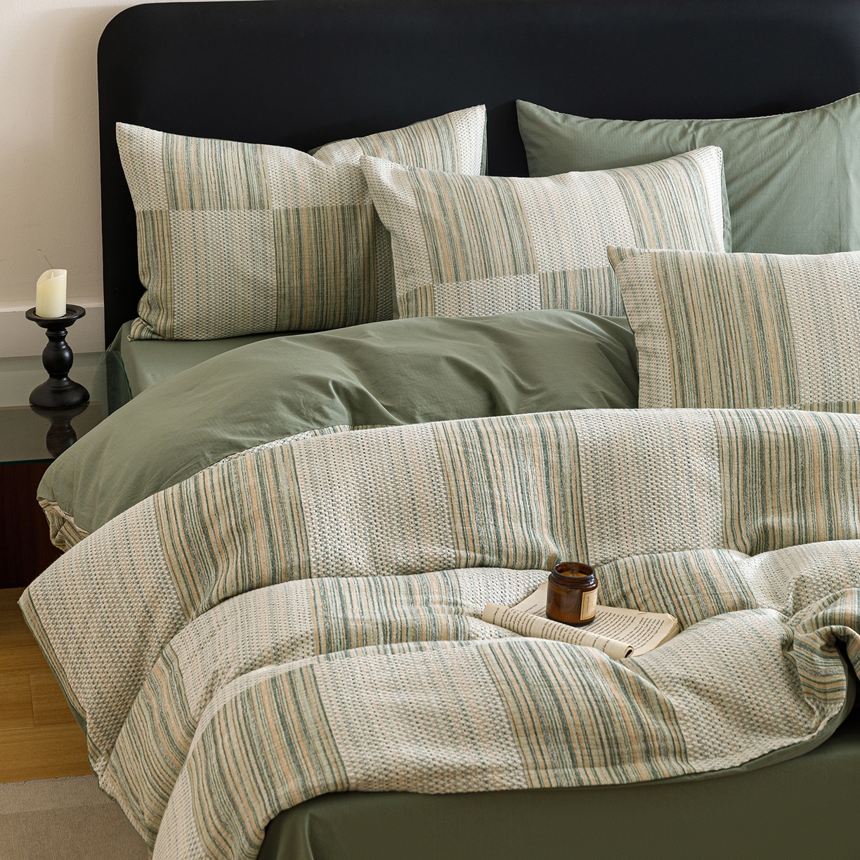 91家纺网 家纺一手货源 找家纺 春皖家纺 2026新款A类全棉双层纱AB版简约四件套 森屿