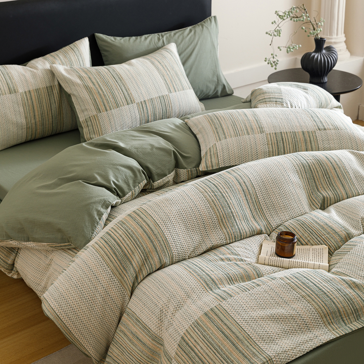 91家纺网 家纺一手货源 找家纺 春皖家纺 2026新款A类全棉双层纱AB版简约四件套 森屿