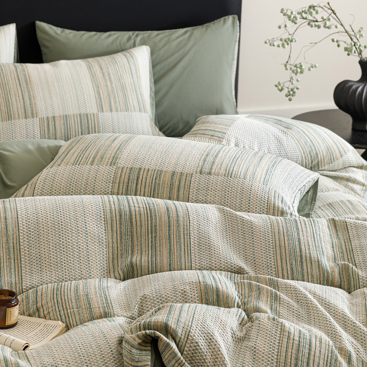 91家纺网 家纺一手货源 找家纺 春皖家纺 2026新款A类全棉双层纱AB版简约四件套 森屿