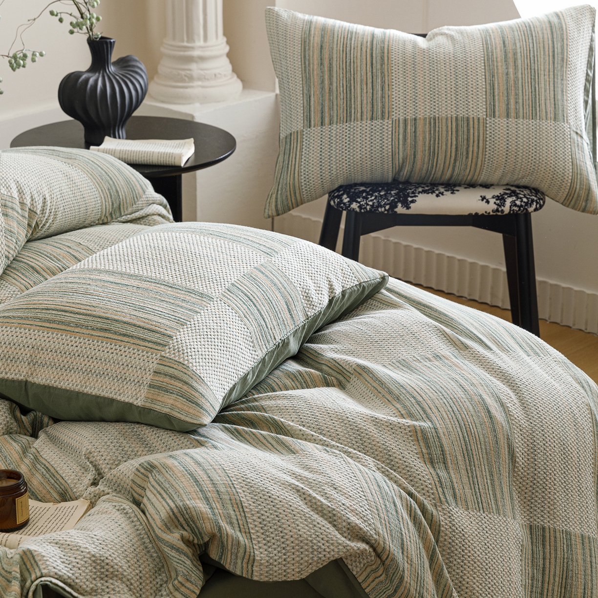 91家纺网 家纺一手货源 找家纺 春皖家纺 2026新款A类全棉双层纱AB版简约四件套 森屿