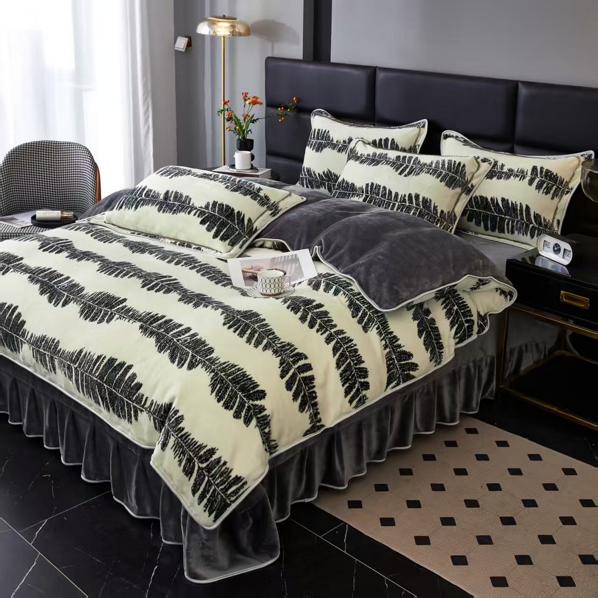 栩裕 2025新款7斤重牛奶金貂绒印花牛奶绒四件套 时尚主义