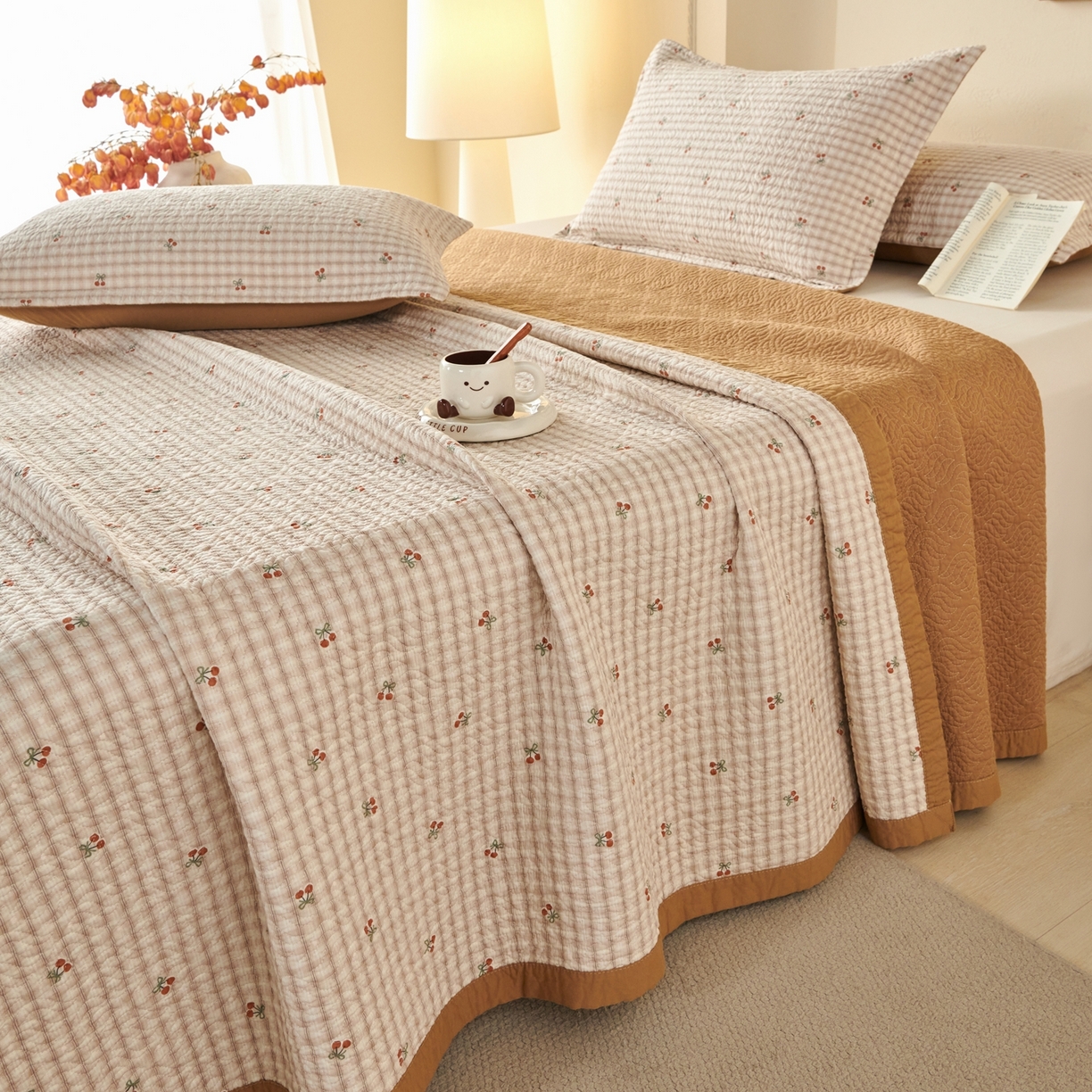 91家纺网 家纺一手货源 找家纺 （总）2025新款13070双面全棉砂洗大直边床盖三件套四件套