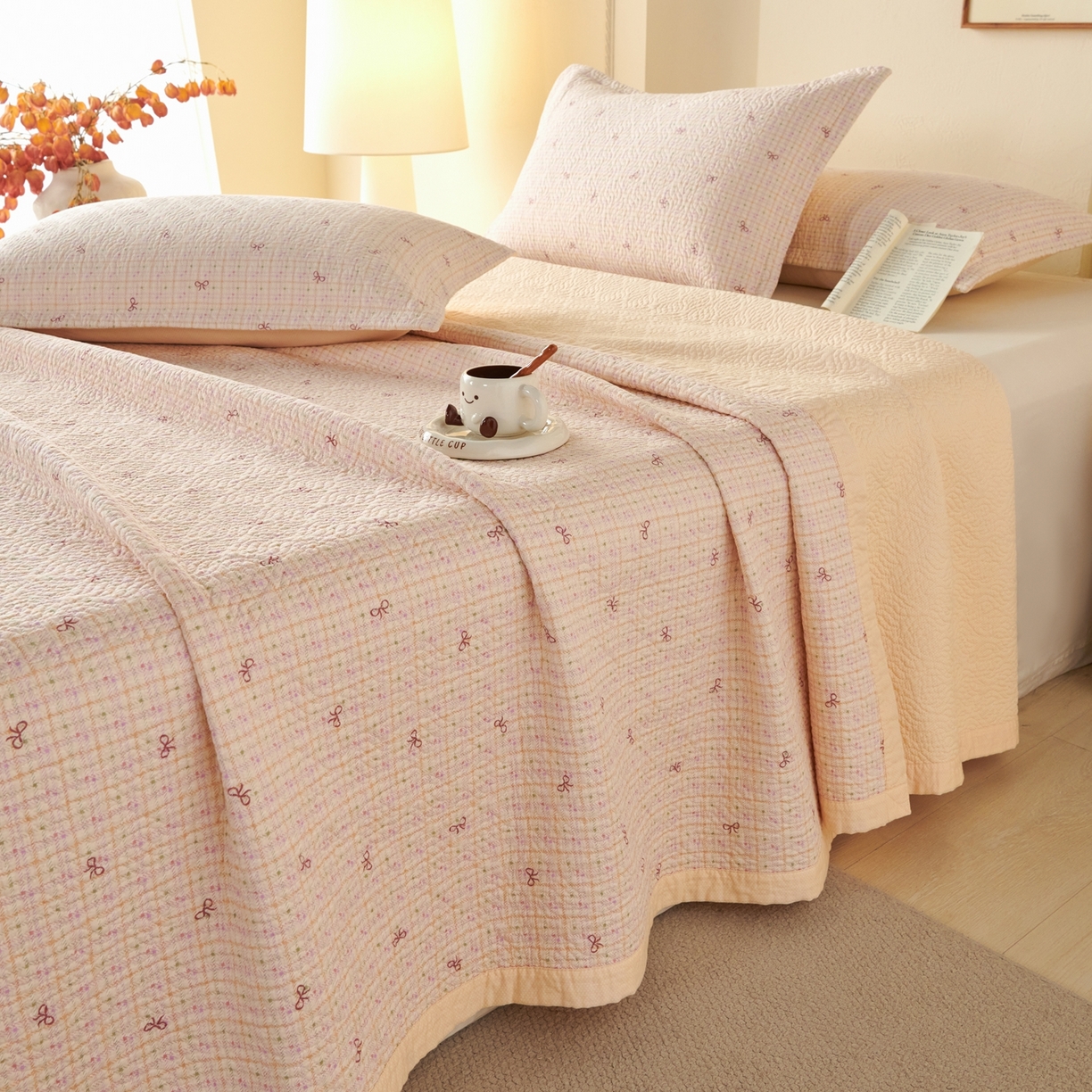 91家纺网 家纺一手货源 找家纺 （总）2025新款13070双面全棉砂洗大直边床盖三件套四件套