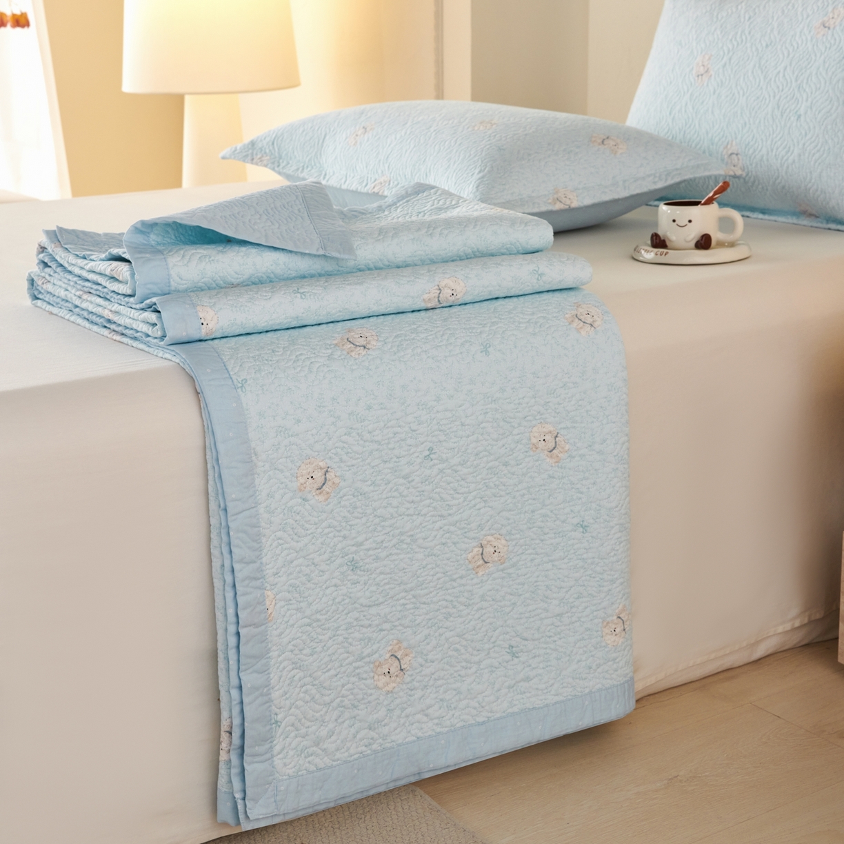 91家纺网 家纺一手货源 找家纺 2025新款13070双面全棉砂洗大直边床盖三件套四件套 布莱迪