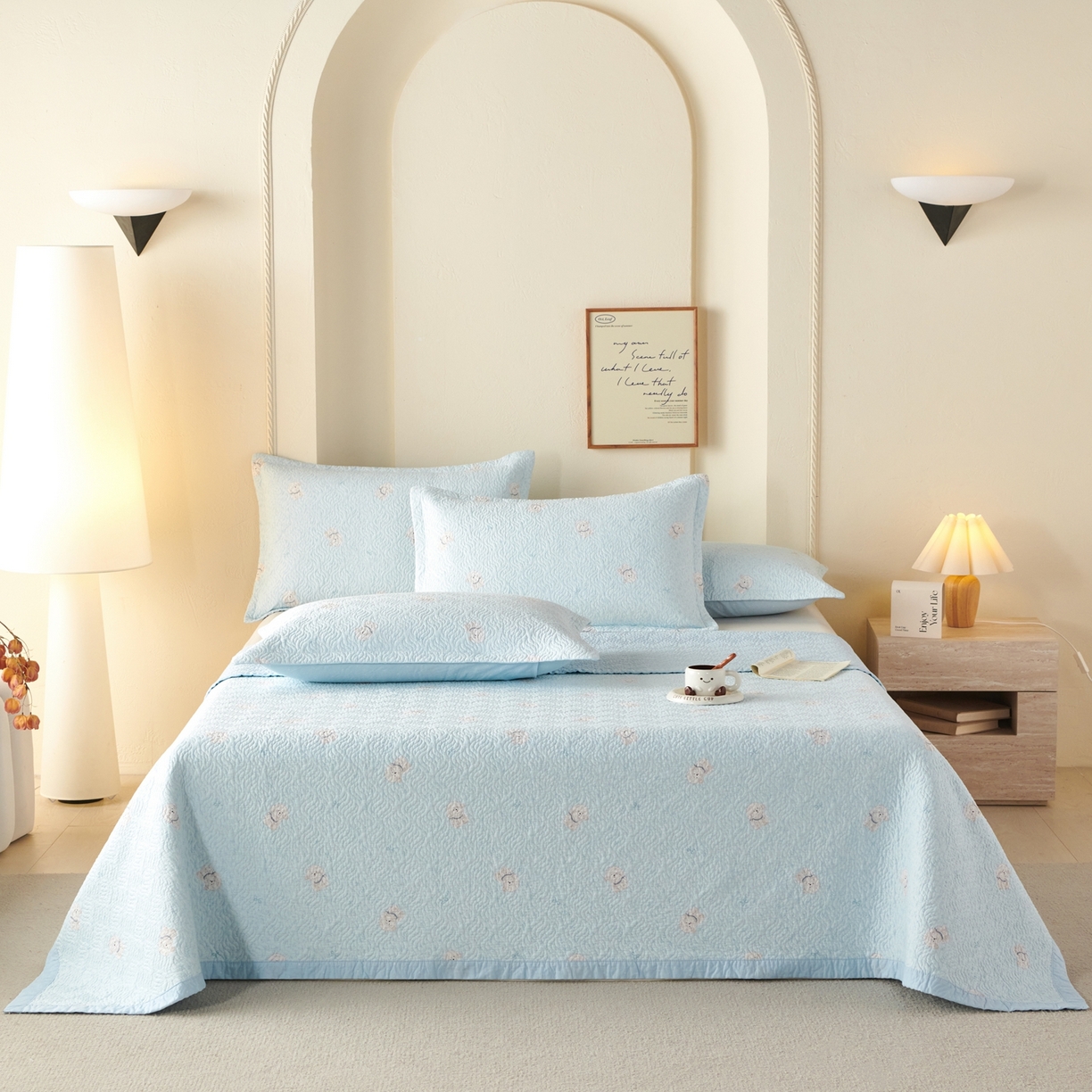 91家纺网 家纺一手货源 找家纺 2025新款13070双面全棉砂洗大直边床盖三件套四件套 布莱迪