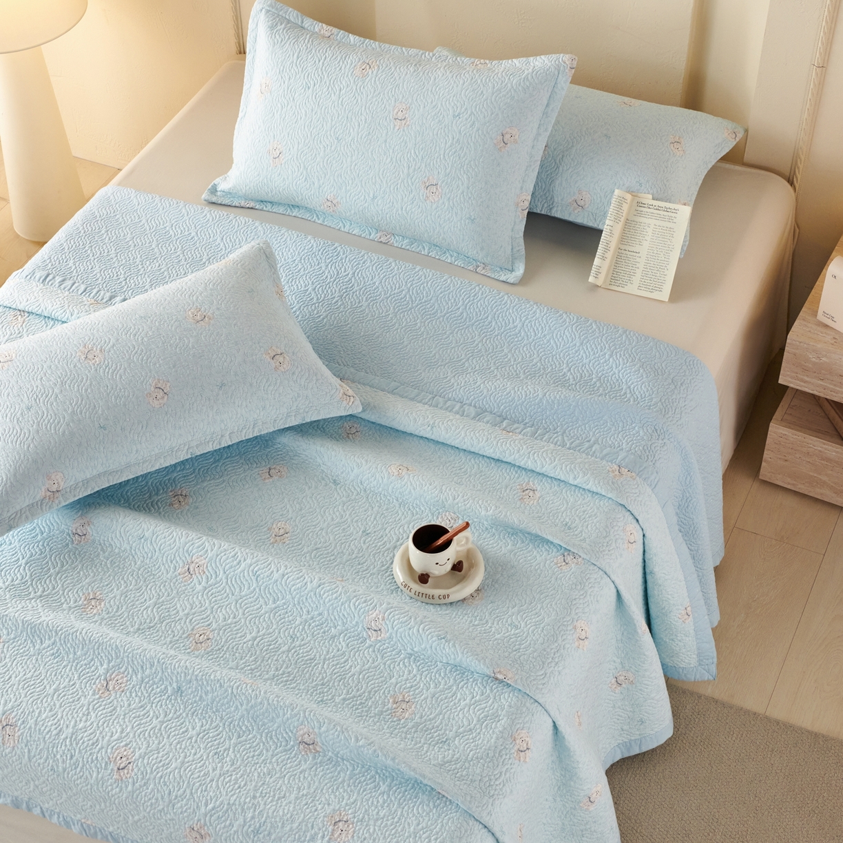 91家纺网 家纺一手货源 找家纺 2025新款13070双面全棉砂洗大直边床盖三件套四件套 布莱迪