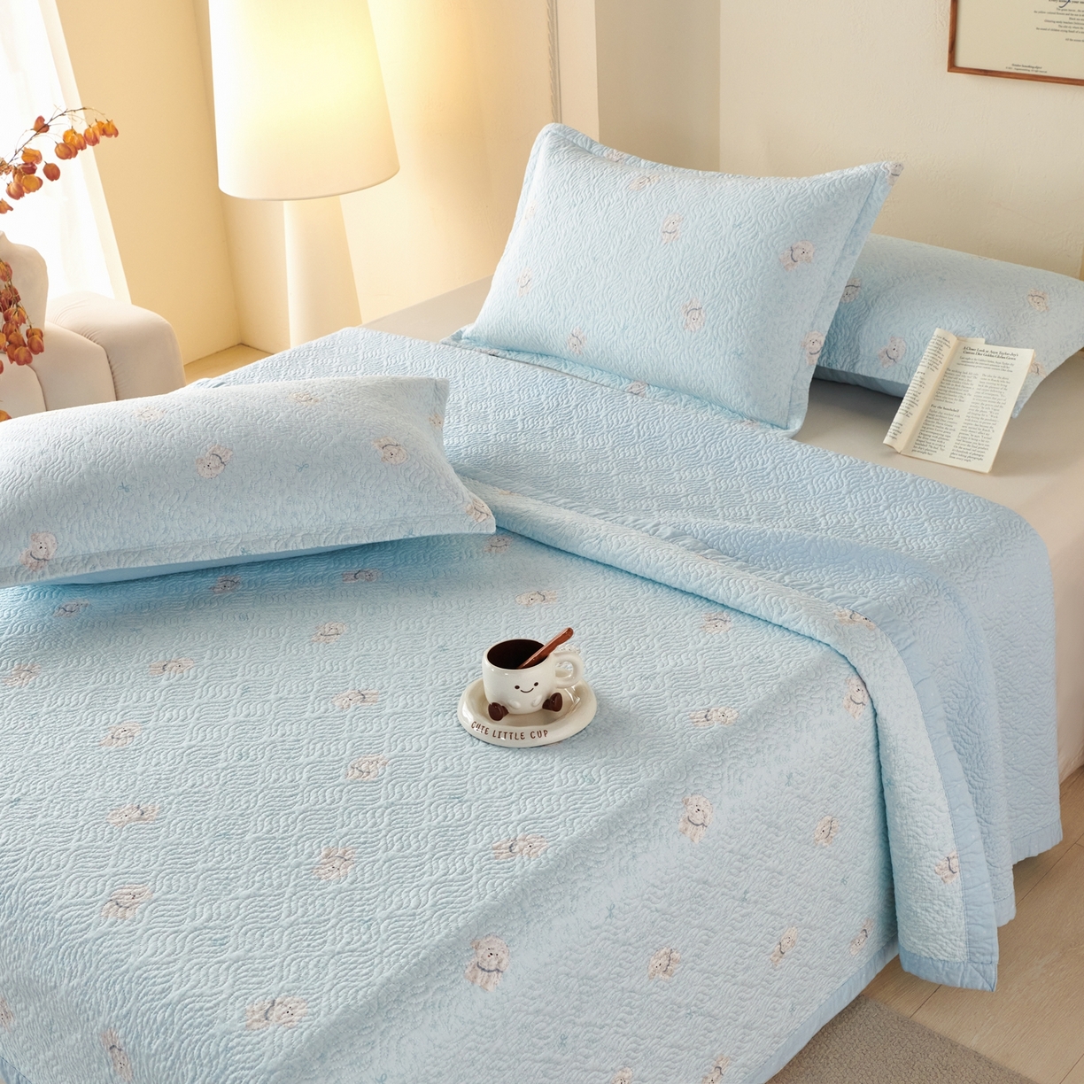 91家纺网 家纺一手货源 找家纺 2025新款13070双面全棉砂洗大直边床盖三件套四件套 布莱迪