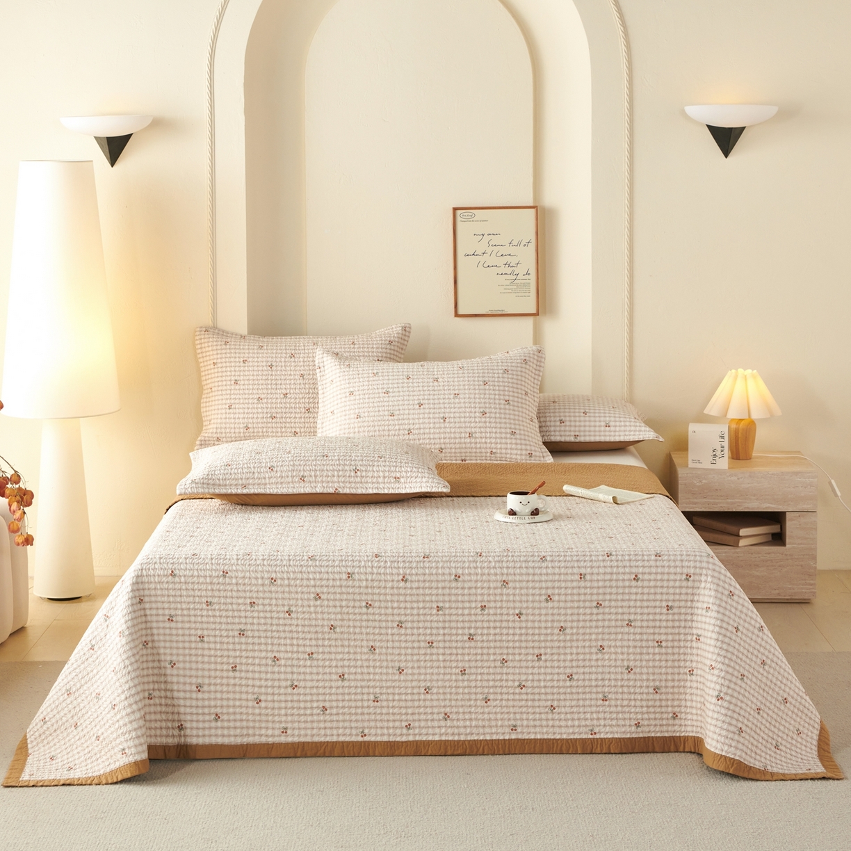 91家纺网 家纺一手货源 找家纺 2025新款13070双面全棉砂洗大直边床盖三件套四件套 舒雅