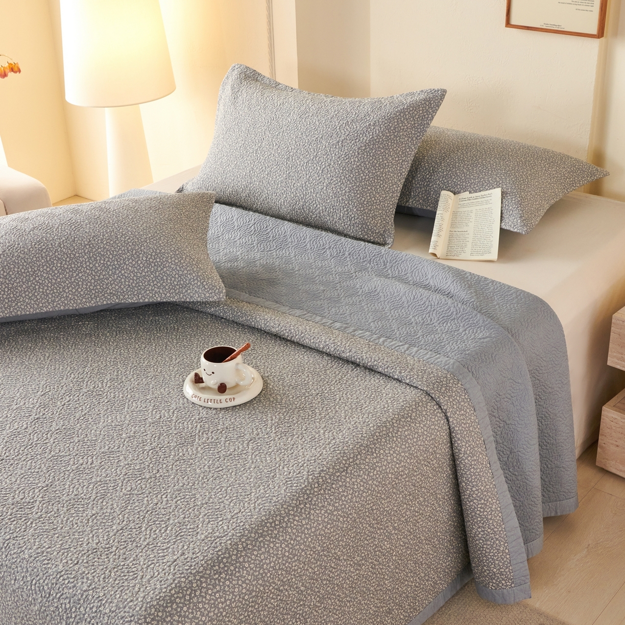 91家纺网 家纺一手货源 找家纺 2025新款13070双面全棉砂洗大直边床盖三件套四件套 西雅图