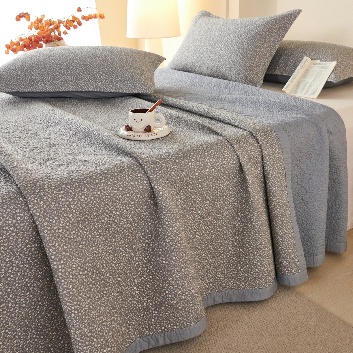 91家纺网 家纺一手货源 找家纺 2025新款13070双面全棉砂洗大直边床盖三件套四件套 西雅图