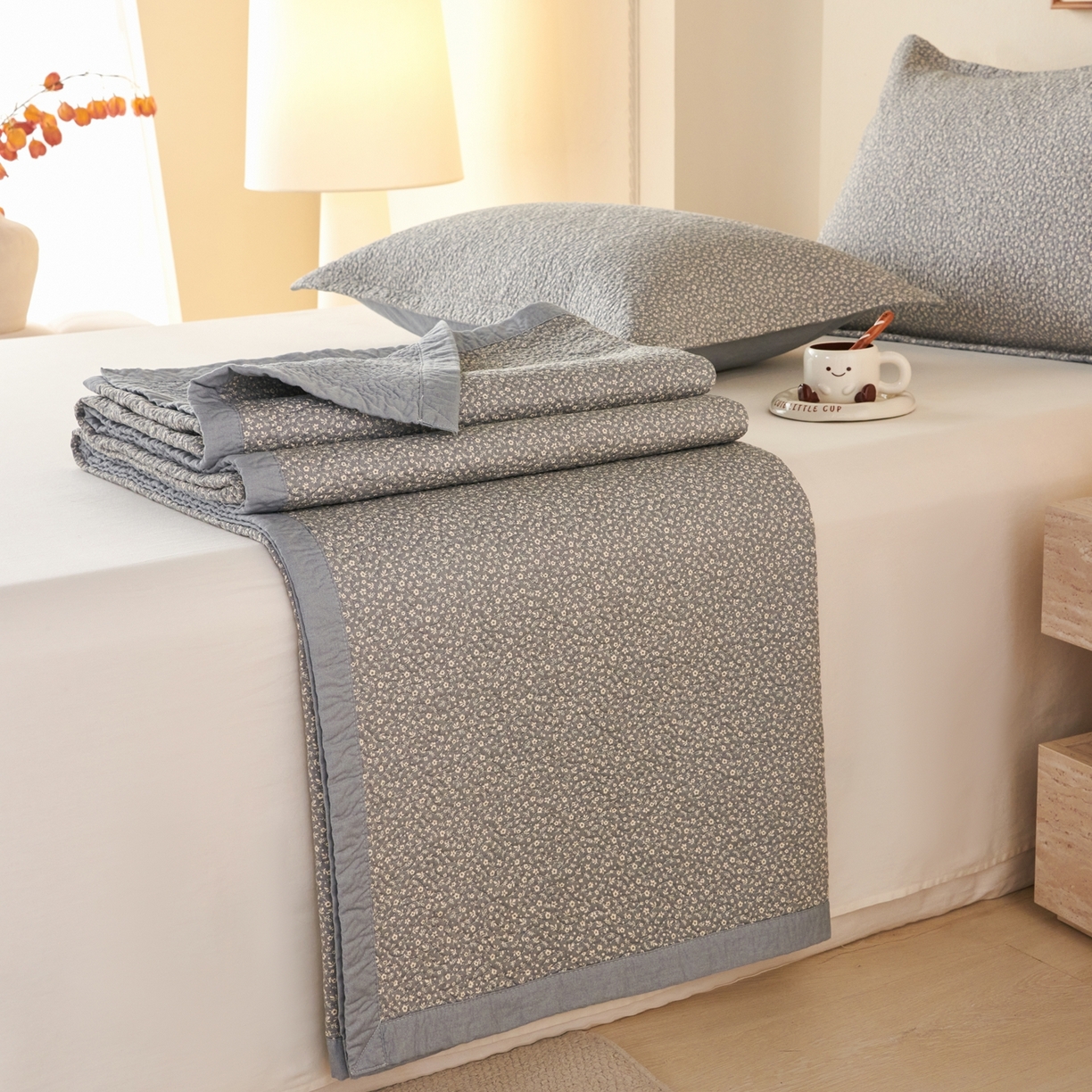 91家纺网 家纺一手货源 找家纺 2025新款13070双面全棉砂洗大直边床盖三件套四件套 西雅图