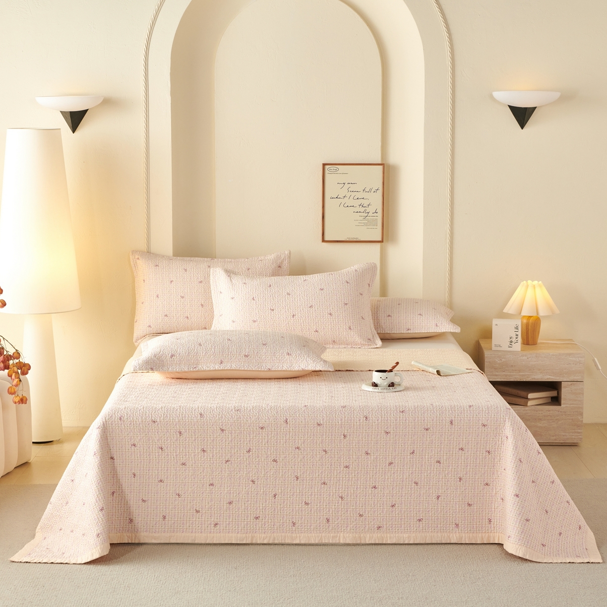 91家纺网 家纺一手货源 找家纺 2025新款13070双面全棉砂洗大直边床盖三件套四件套 小确幸