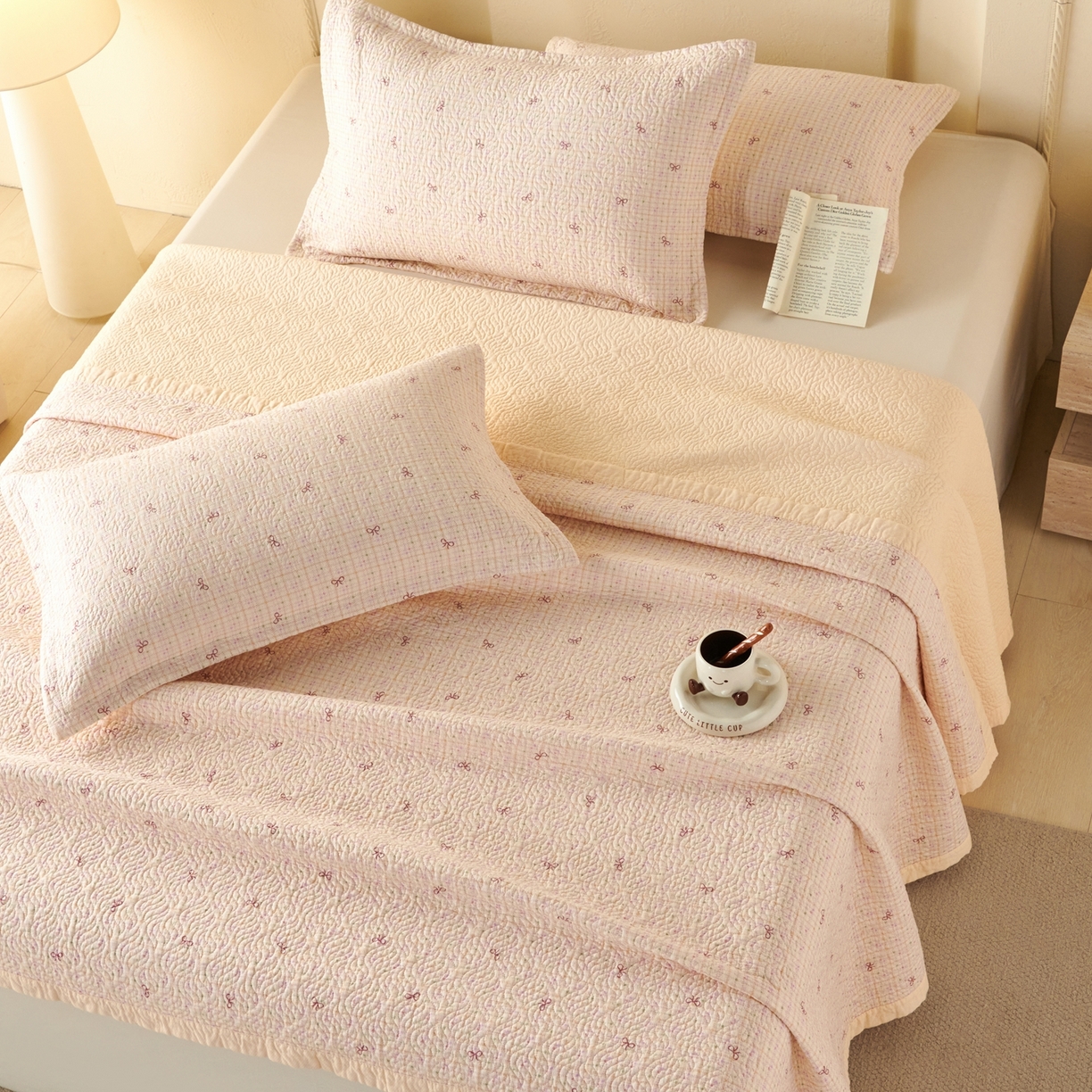 91家纺网 家纺一手货源 找家纺 2025新款13070双面全棉砂洗大直边床盖三件套四件套 小确幸