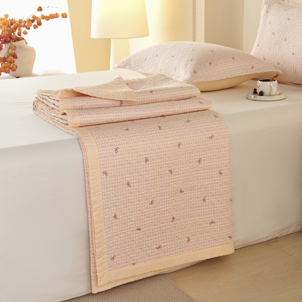 91家纺网 家纺一手货源 找家纺 2025新款13070双面全棉砂洗大直边床盖三件套四件套 小确幸