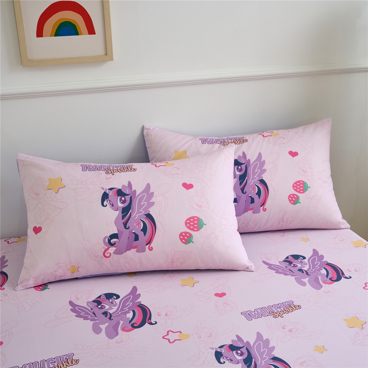 91家纺网 家纺一手货源 找家纺 （总）百利卡通（原迪士尼家纺） 2025新款全棉圆网数码印花床笠枕套-小马宝莉