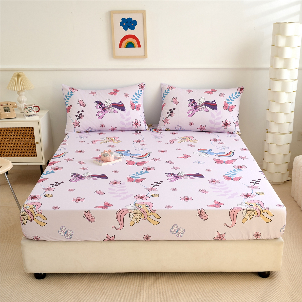 91家纺网 家纺一手货源 找家纺 （总）百利卡通（原迪士尼家纺） 2025新款全棉圆网数码印花床笠枕套-小马宝莉