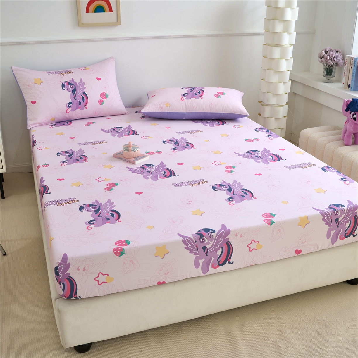 91家纺网 家纺一手货源 找家纺 （总）百利卡通（原迪士尼家纺） 2025新款全棉圆网数码印花床笠枕套-小马宝莉