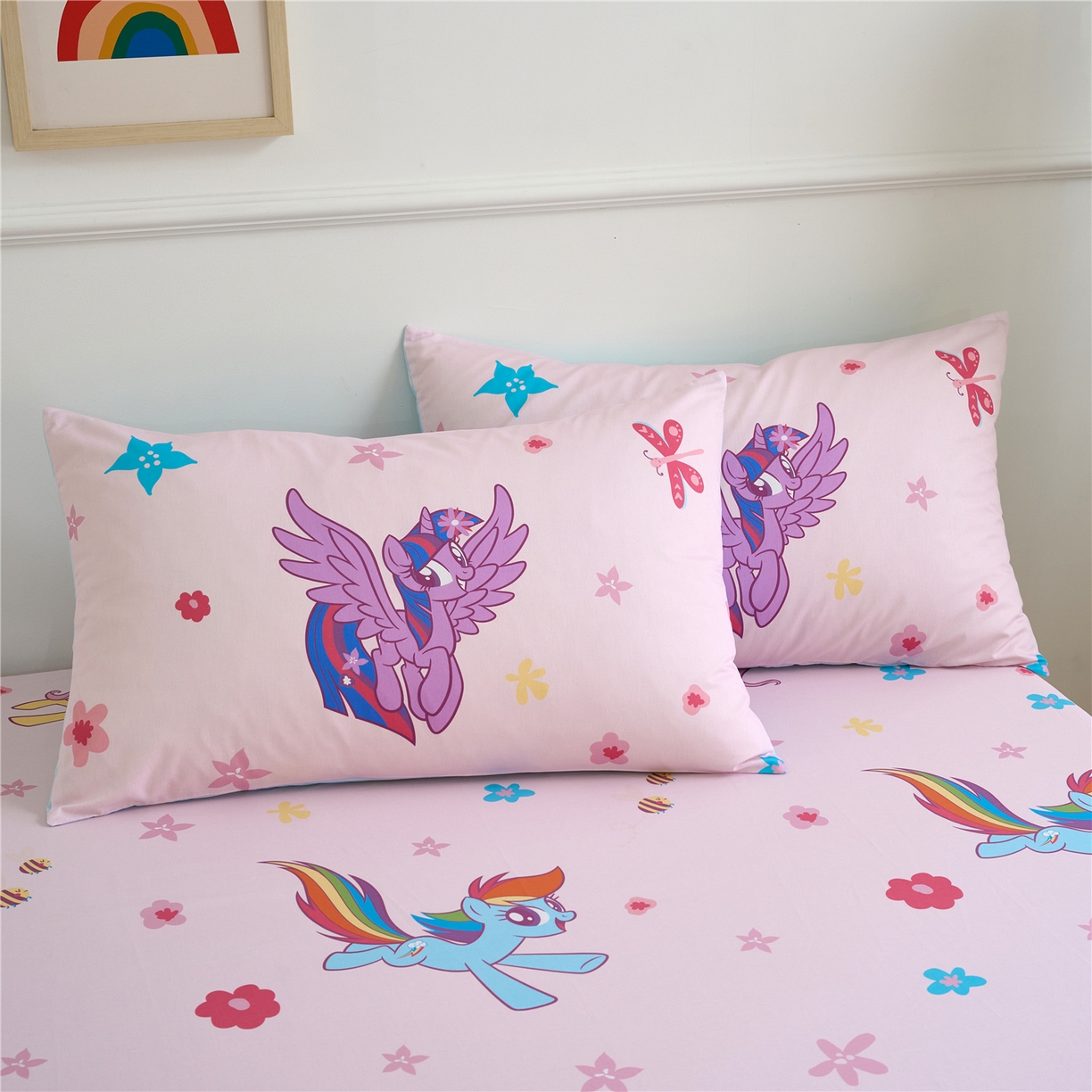 91家纺网 家纺一手货源 找家纺 百利卡通（原迪士尼家纺） 2025新款全棉圆网数码印花床笠枕套-小马宝莉 春天紫悦L