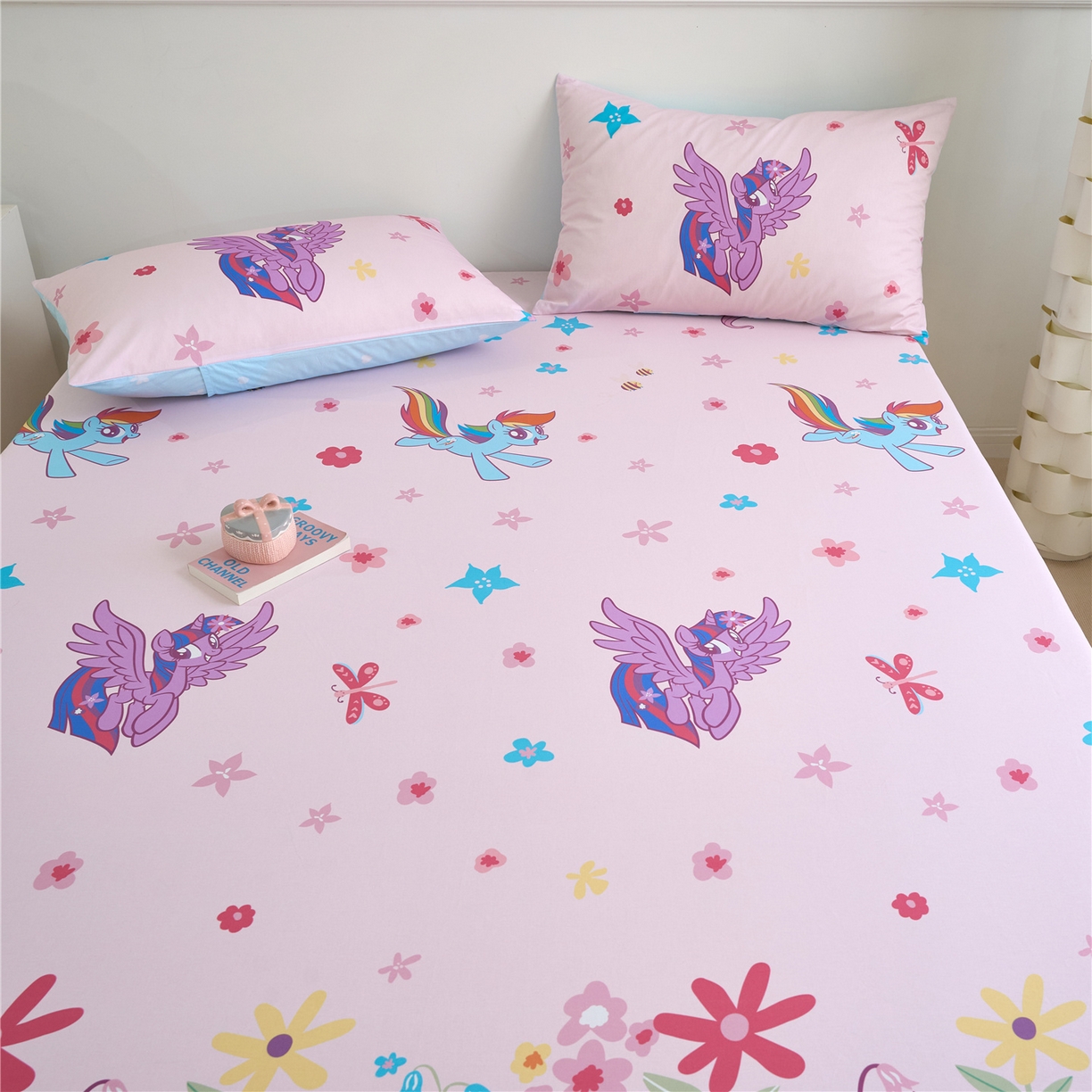 91家纺网 家纺一手货源 找家纺 百利卡通（原迪士尼家纺） 2025新款全棉圆网数码印花床笠枕套-小马宝莉 春天紫悦L