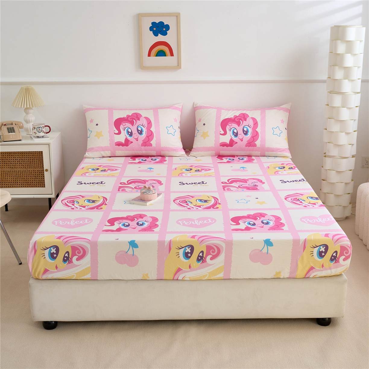 百利卡通（原迪士尼家纺） 2025新款全棉圆网数码印花床笠枕套-小马宝莉 格子小马L