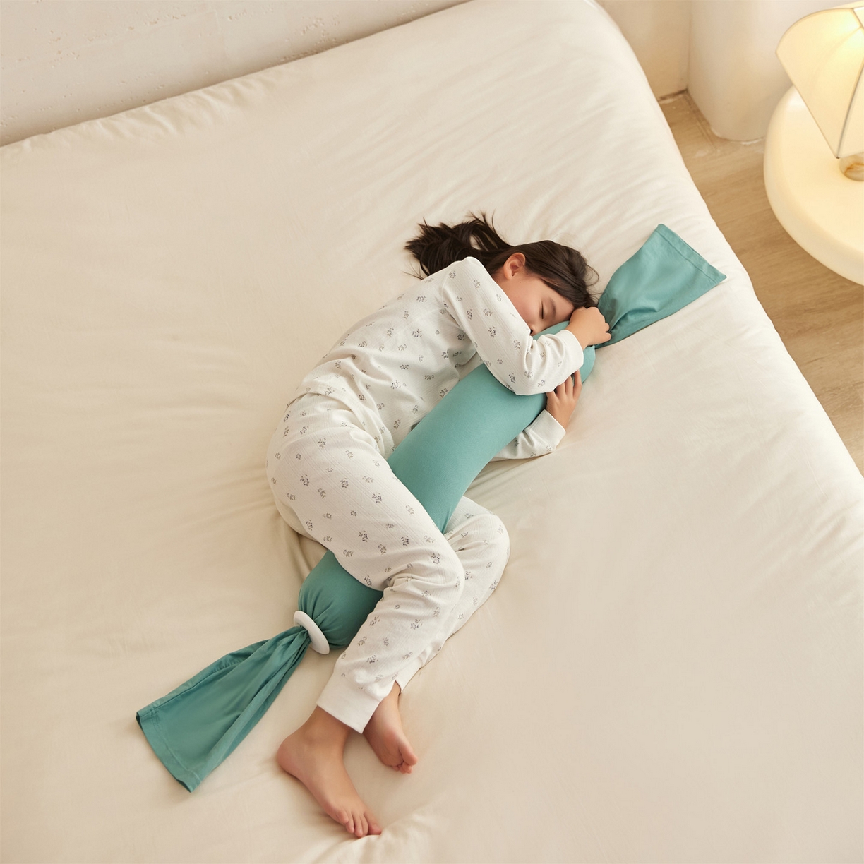 91家纺网 家纺一手货源 找家纺 头等舱 2025新款全棉氨纶针织A类孕妇 护腰 侧睡 靠垫 安抚枕 抱抱 夹腿多功能枕（模特图）配包装 天青