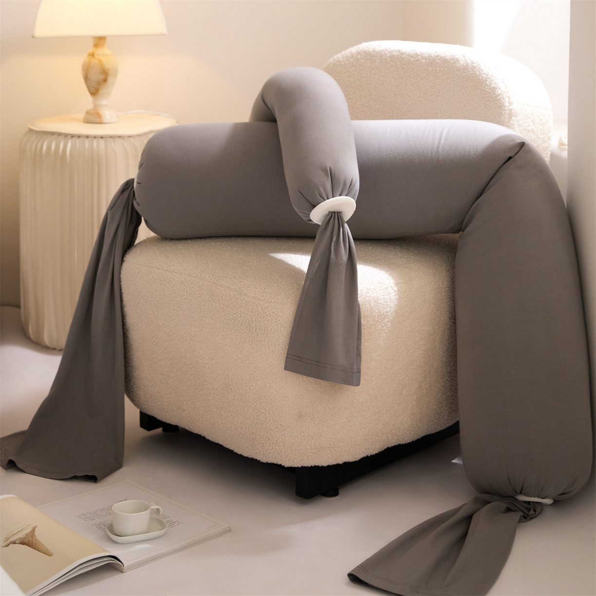 91家纺网 家纺一手货源 找家纺 头等舱 2025全棉氨纶针织A类孕妇 护腰 侧睡 靠垫 安抚枕 抱抱 夹腿多功能枕(空镜图）配包装 浅山