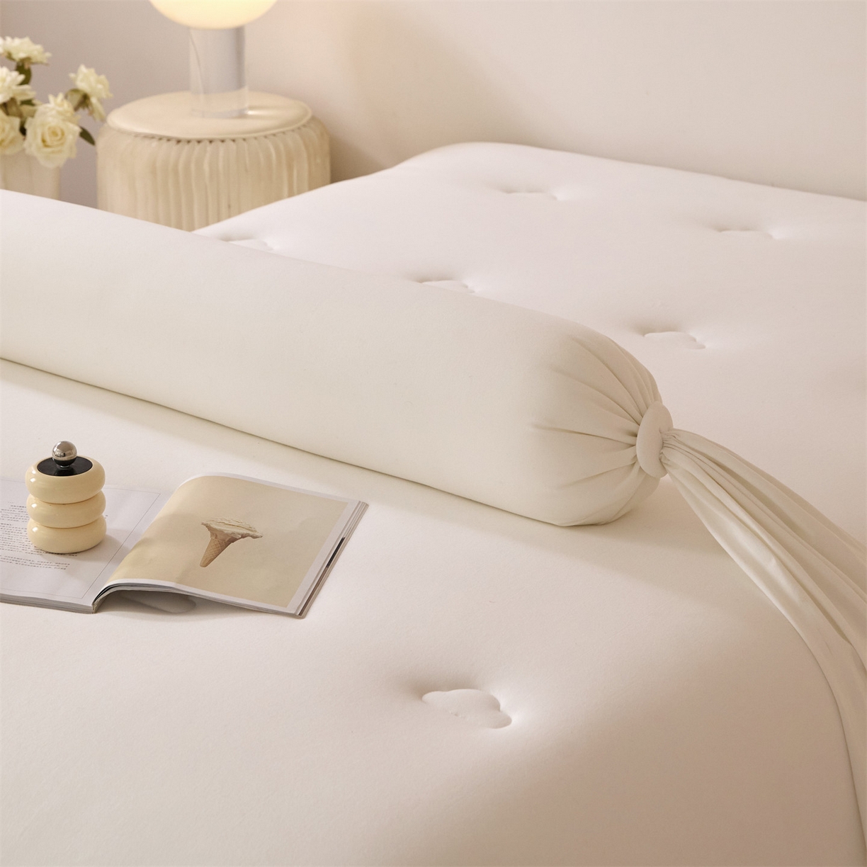 91家纺网 家纺一手货源 找家纺 头等舱 2025全棉氨纶针织A类孕妇 护腰 侧睡 靠垫 安抚枕 抱抱 夹腿多功能枕(空镜图）配包装 珍珠白