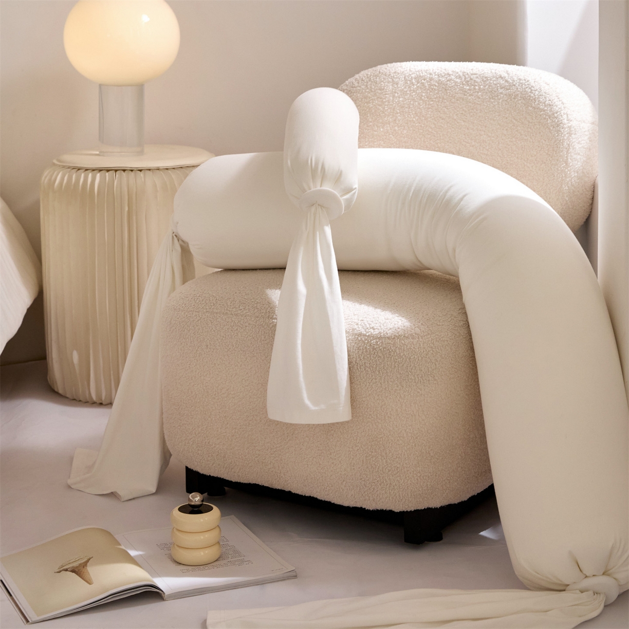 91家纺网 家纺一手货源 找家纺 头等舱 2025全棉氨纶针织A类孕妇 护腰 侧睡 靠垫 安抚枕 抱抱 夹腿多功能枕(空镜图）配包装 珍珠白