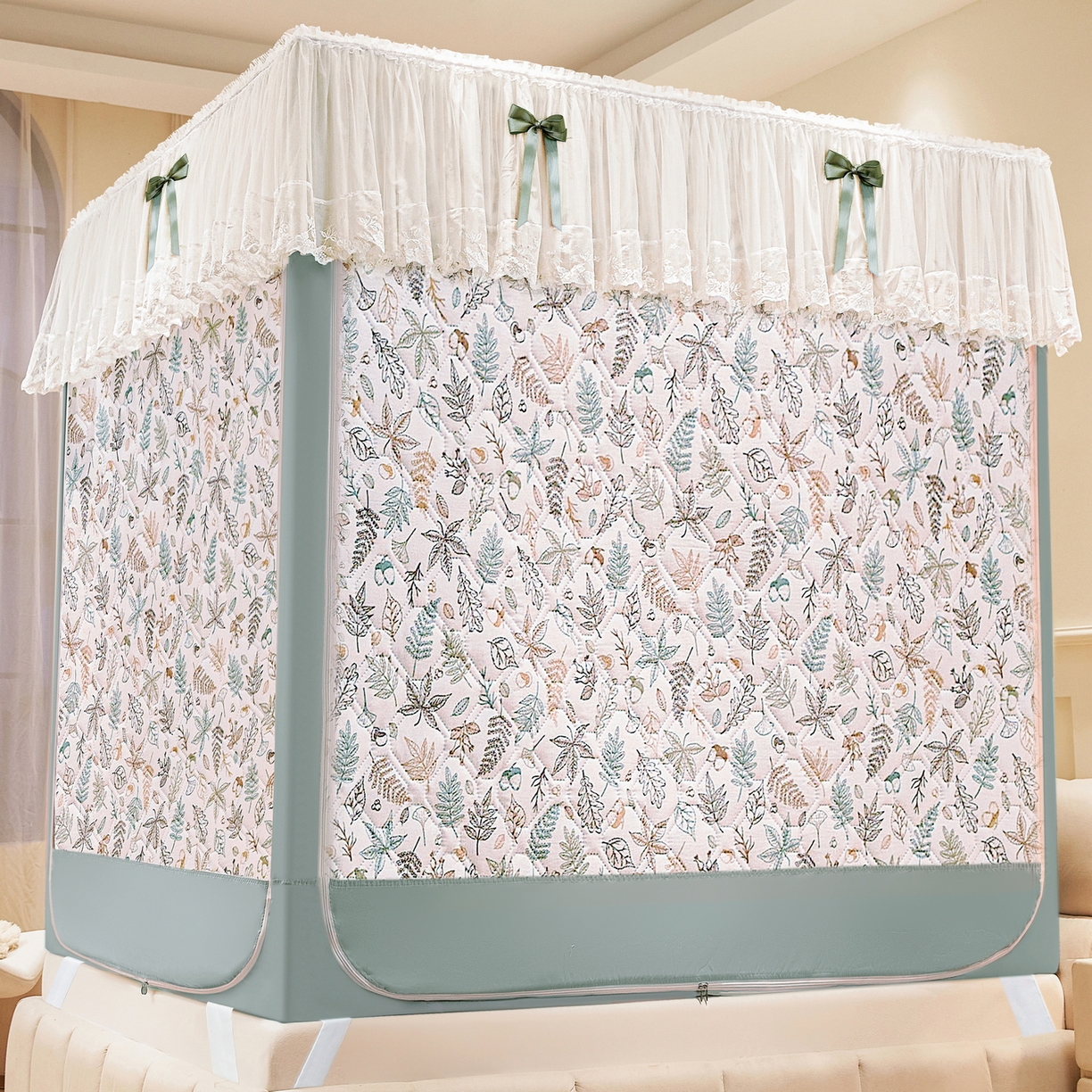 91家纺网 家纺一手货源 找家纺 （总）夏彩 2025新款五面保暖亲肤面料坐床拉链四季款蚊帐-88632