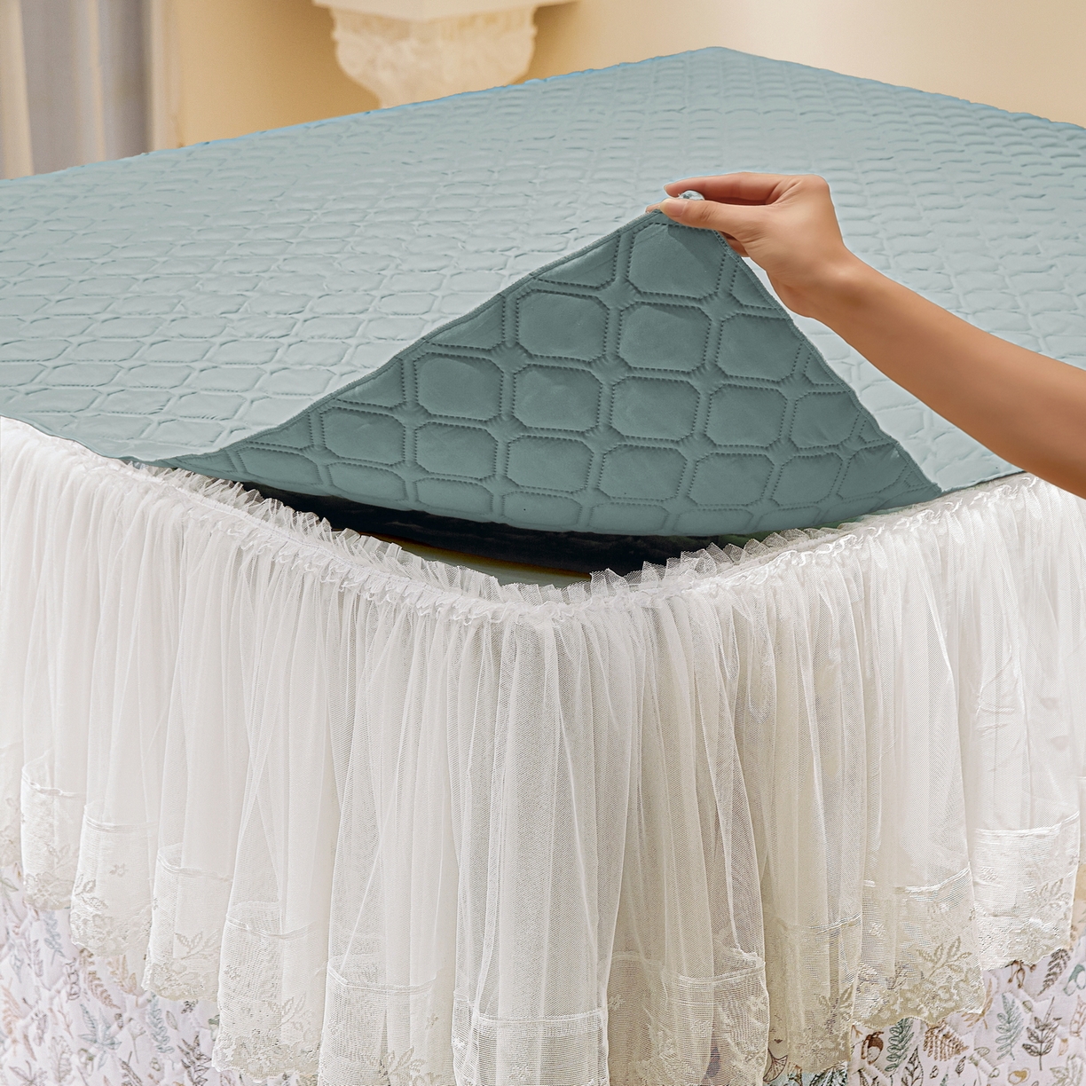 91家纺网 家纺一手货源 找家纺 夏彩 2025新款五面保暖亲肤面料坐床拉链四季款蚊帐-88632 羽飞舞