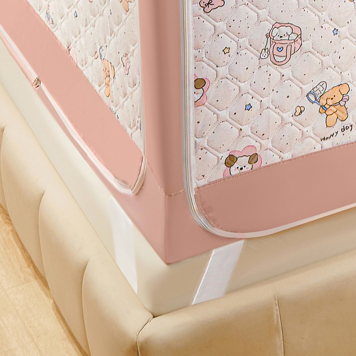 91家纺网 家纺一手货源 找家纺 夏彩 2025新款五面保暖亲肤面料坐床拉链四季款蚊帐-88632 星愿熊