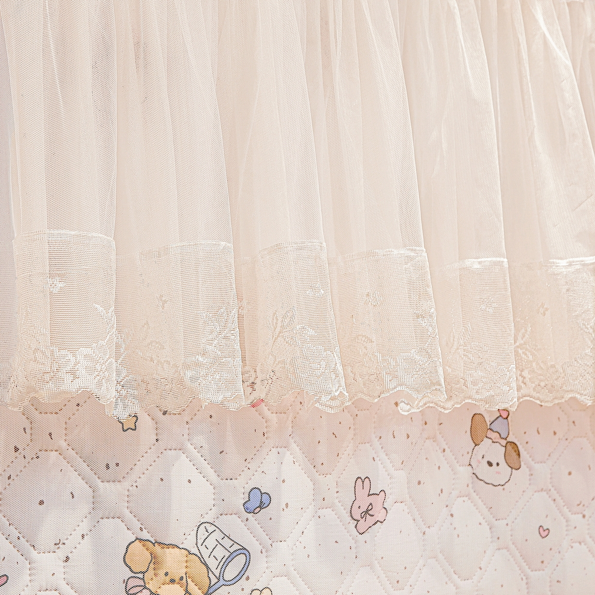 91家纺网 家纺一手货源 找家纺 夏彩 2025新款五面保暖亲肤面料坐床拉链四季款蚊帐-88632 星愿熊