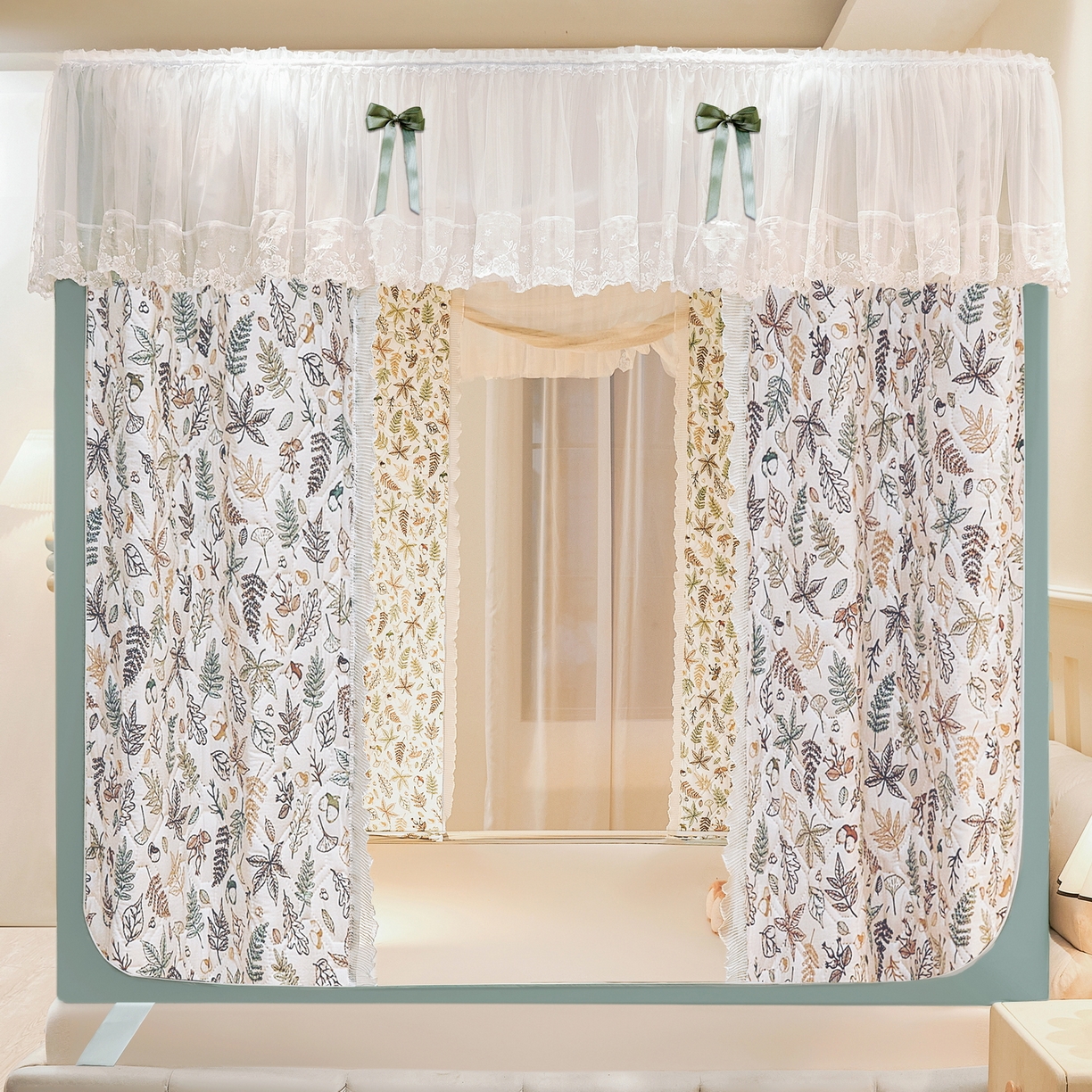 91家纺网 家纺一手货源 找家纺 夏彩 2025新款五面保暖亲肤面料坐床拉链四季款蚊帐-88632 羽飞舞