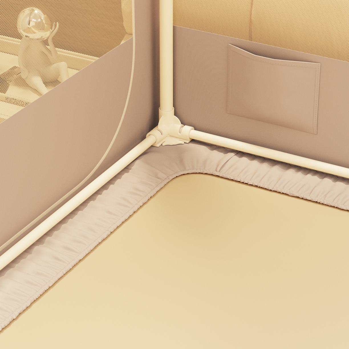 91家纺网 家纺一手货源 找家纺 夏彩 2025新款蕾丝U型防摔坐床蚊帐-88630 香槟色