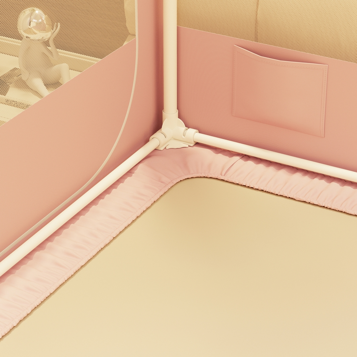 91家纺网 家纺一手货源 找家纺 夏彩 2025新款五面保暖坐床拉链四季款蚊帐-88631 藕玉色