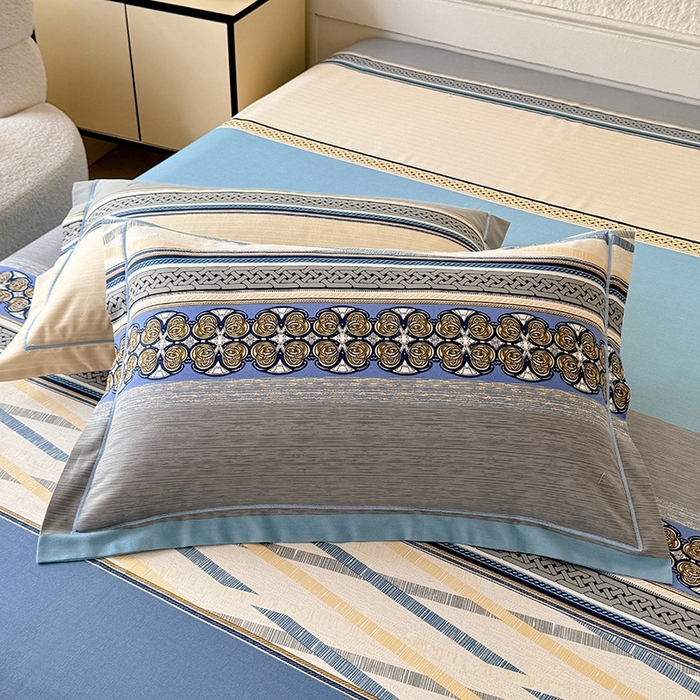 91家纺网 家纺一手货源 找家纺 木易家居 2026新款全棉磨毛印花四件套 奥斯丁 蓝