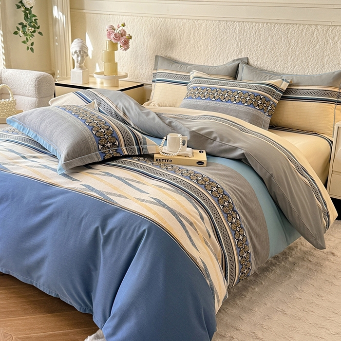 91家纺网 家纺一手货源 找家纺 木易家居 2026新款全棉磨毛印花四件套 奥斯丁 蓝