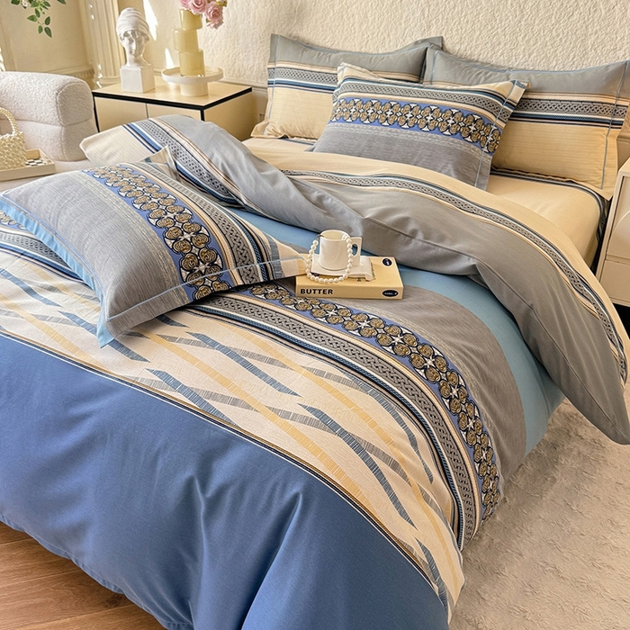 91家纺网 家纺一手货源 找家纺 木易家居 2026新款全棉磨毛印花四件套 奥斯丁 蓝