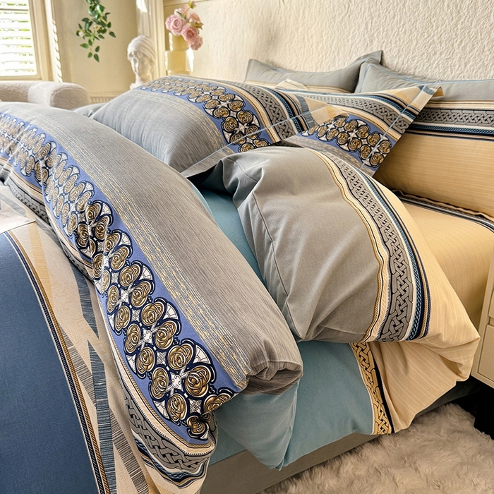 91家纺网 家纺一手货源 找家纺 木易家居 2026新款全棉磨毛印花四件套 奥斯丁 蓝