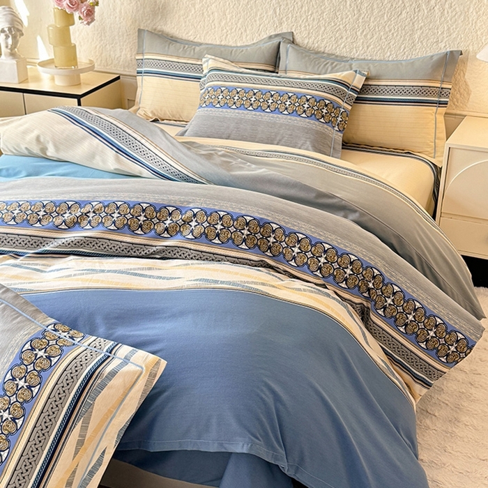 91家纺网 家纺一手货源 找家纺 木易家居 2026新款全棉磨毛印花四件套 奥斯丁 蓝