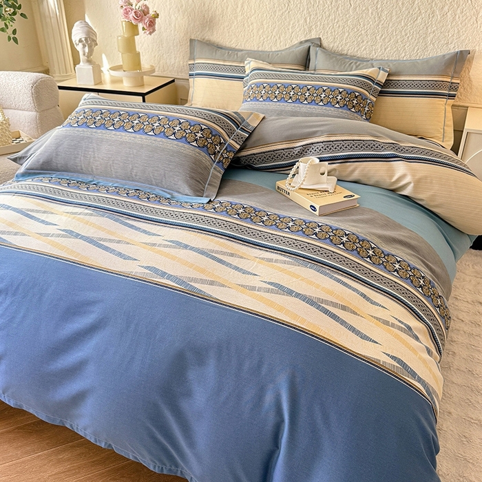 91家纺网 家纺一手货源 找家纺 木易家居 2026新款全棉磨毛印花四件套 奥斯丁 蓝