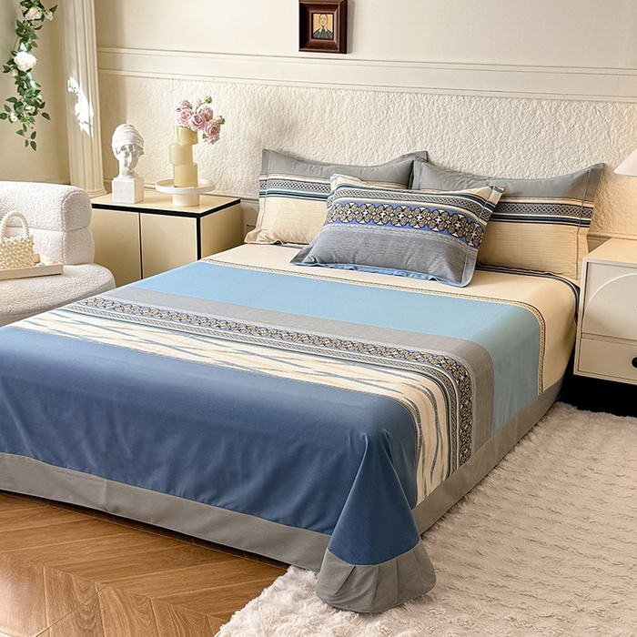 91家纺网 家纺一手货源 找家纺 木易家居 2026新款全棉磨毛印花四件套 奥斯丁 蓝